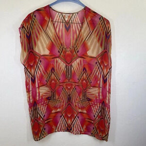 Pink Silk Sheer Tunic Top XS/S Sleeveless Art Deco Artsy Lagenlook